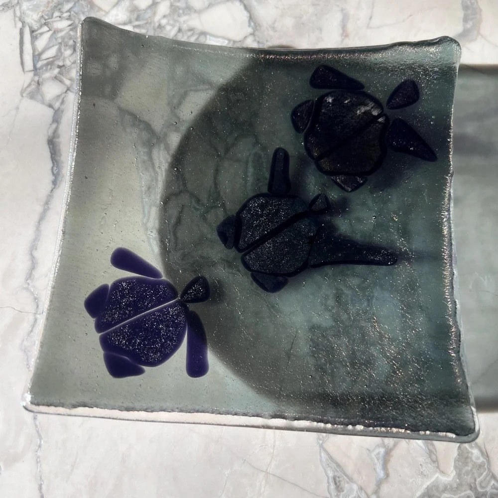 Turtle iridescent‎ fused glass trinket dish